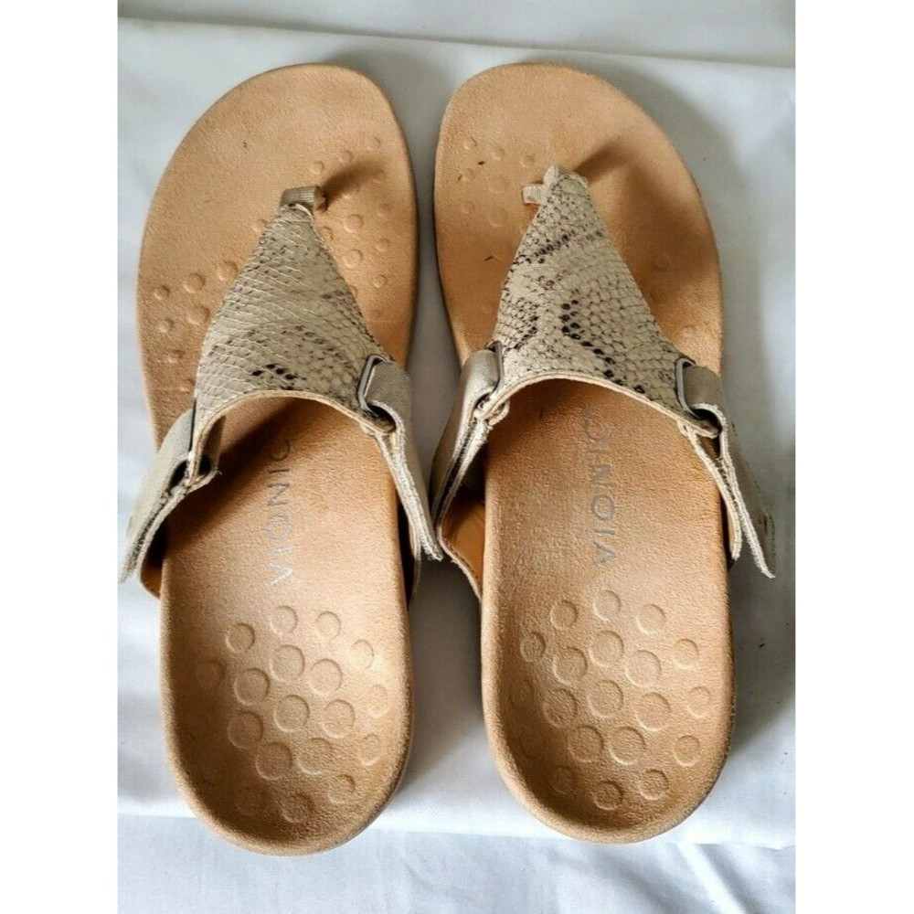 Vionic Adjustable Suede Leather snake Orint Thong sandals Womens 8.5 Shoes GUC